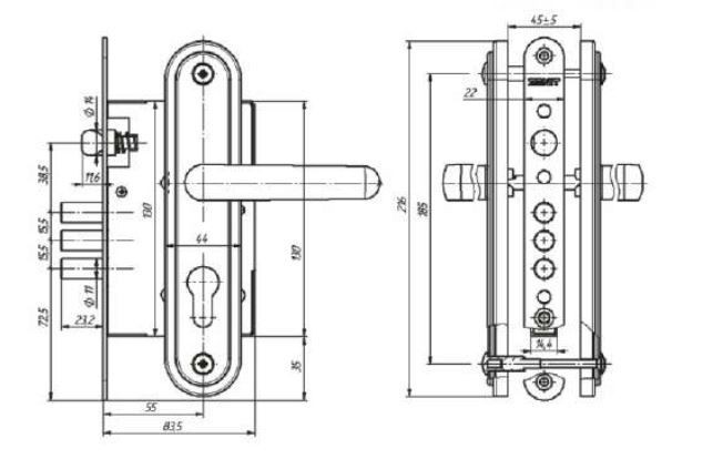 Д-град Зенит ЗВ4.009/17  ПРОФИ без Ц/М медь , м/о 55 мм Замок врезной с/руч.(15,10)