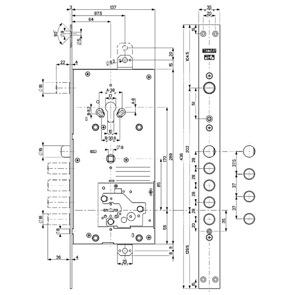 Замок врезной двухсистемный 54.J936M-S MyKey (левый), перекод. с торца, кл. 40 мм, без накл.