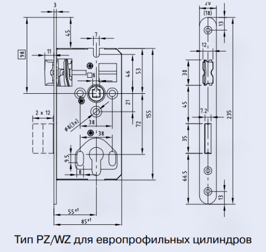 Замок dormakaba GEGE 170 PZ 72/55/8 F=20