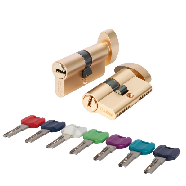 Цилиндровый механизм MaxPro7002Knob60mm(25+10+25) SSG сатин.золото 7key с вертушкой