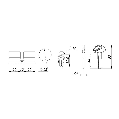 Цилиндровый механизм (D-PRO502-8/80) D-PRO5002-8Knob80(35+10+35) CP хром 5+1Key с верт. перекод.