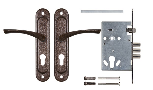 Корпус врезного замка с ручками на планке KIT А7-5555/3 W/B MOS