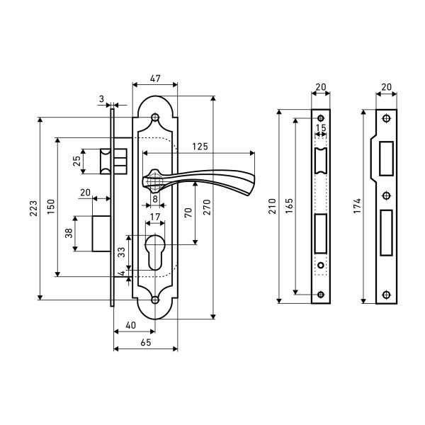 АЛЛЮР АРТ ЗВ4-70.07 AS состаренное серебро Замок врезной с/руч (15)