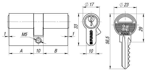 Цилиндровый механизм (100 ZA/80) 1000ZAKey80(35+10+35) CP хром 5Key