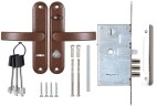 Замок врезной сувальдный с защёлкой в компл с ручкой ЗВ9-8.3/13(КЛП5-85)прав (медн ант), 3 кл/88010/