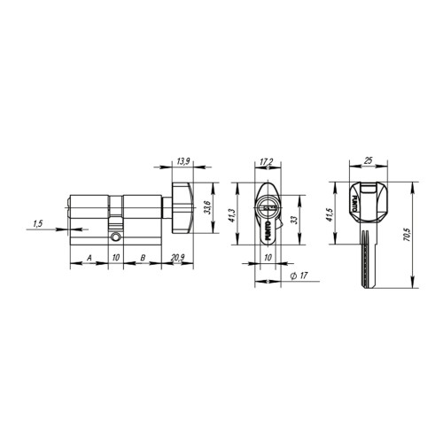Цилиндровый механизм MaxPro7002Knob70mm(30+10+30) CP хром 7key с вертушкой