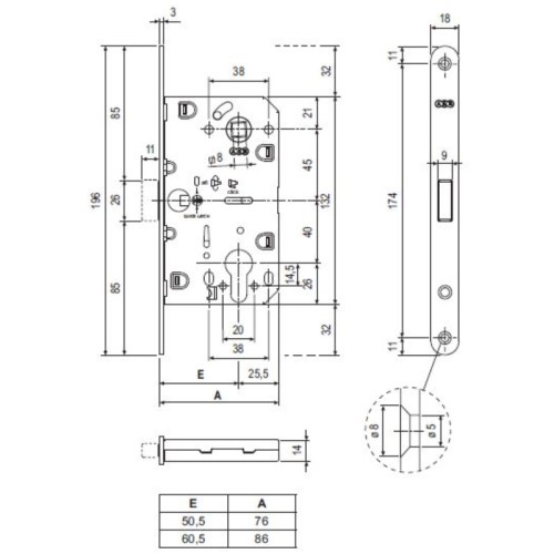 Корпус замка магнит. под цил. MEDIANA POLARIS B06103.50.03.567 с отв. планкой B02402.05 (лат)