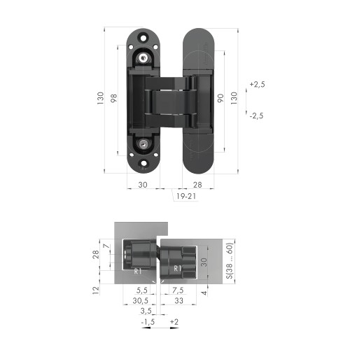 Петля скрытой установки U3D5000.VPG BL черный TECH
