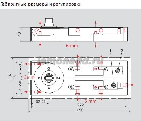Размеры доводчика DORMA BTS 60