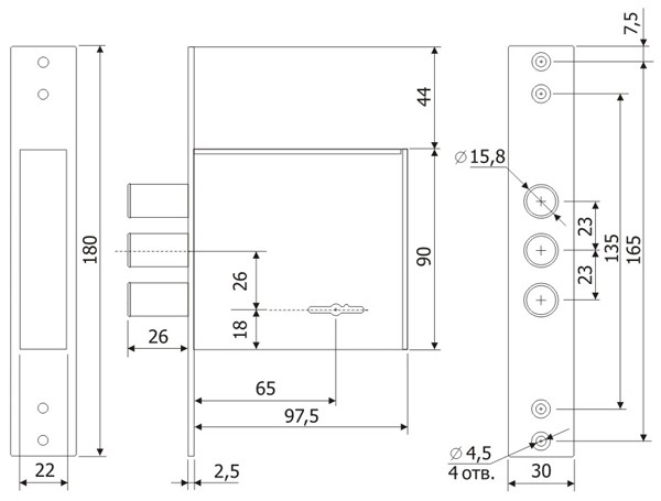 Замок врезной сувальдный ЗВ 30.01, 4 кл. (длинный кл. 59 мм) /123:104:10/
