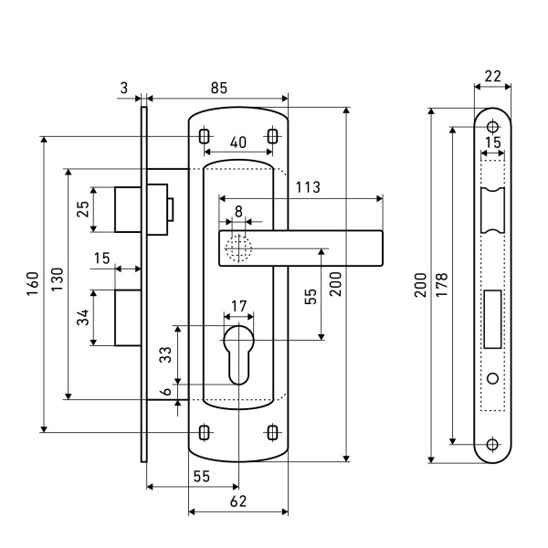 АЛЛЮР ЗВ4-1/55A GP автомат ДЛЯ КАЛИТОК без ц/м БЕЗ ОТВЕТНОЙ ПЛАНКИ Замок врезной с/руч (12)