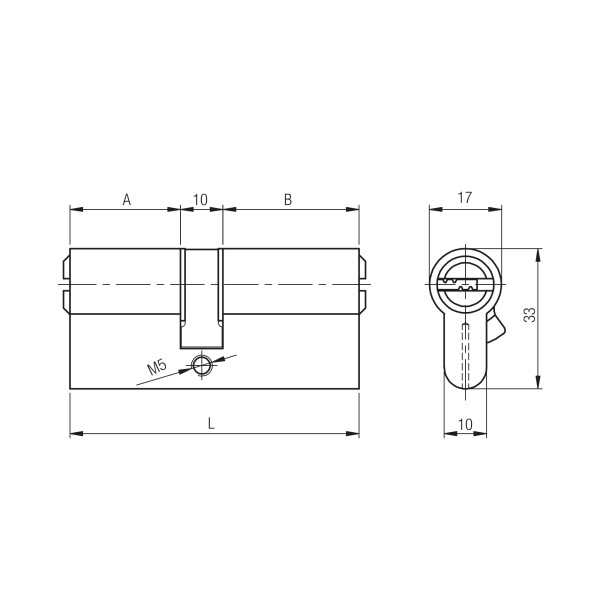Цилиндровый механизм 164 SN/90 (30+10+50) mm латунь 5 кл.