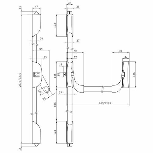 DOORLOCK DL PD900FR/L верхняя и нижняя защелки системы антипанка, цвет серебристый