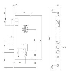 Апекс 2200/60-G золото м/о 85 мм Замок врезной б/руч (28,7)