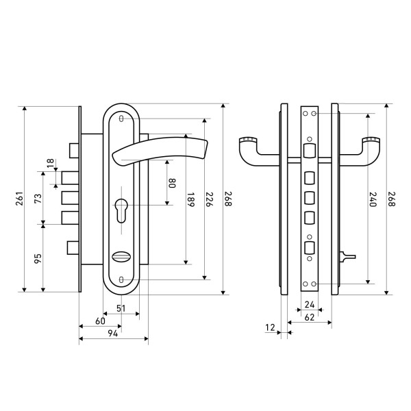 БУЛАТ  ЗВ 4-4B.60.80.01.01-L АЛЬФА бронза без ц/м (ЗВ4-0526L) Замок врезной с/руч (10)