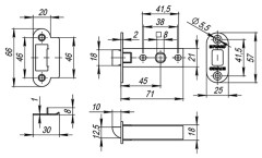 Защелка врезная PLASTP22-45-25 CP хром