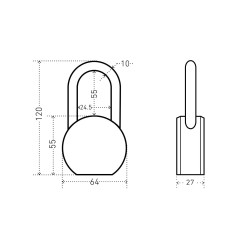 БУЛАТ ВС6-Т65-01МХ (ВС1С-865Д) хром d10,5 мм 5 перф. кл. Замок навесной (24,6)