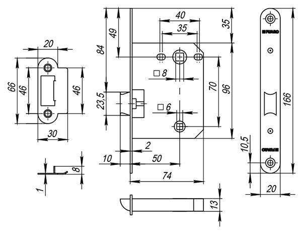 Защелка врезная PLASTP82-50 (P82-50) CP хром
