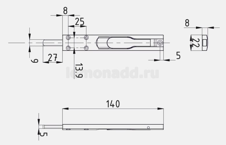 dormakaba AL-01  L - 140 mm Шпингалет (торцевой упор) для профильных дверей