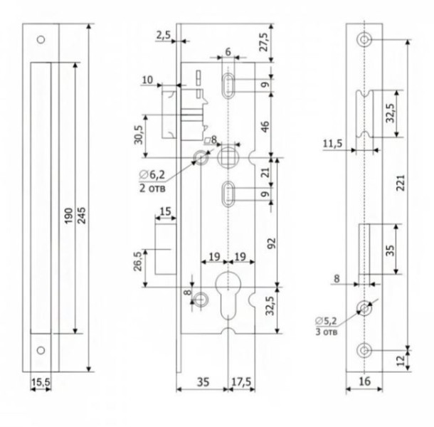 Гардиан PROFI 35.11.16 б/о без ц/м, м/о 92 мм Замок врезной б/руч (15)