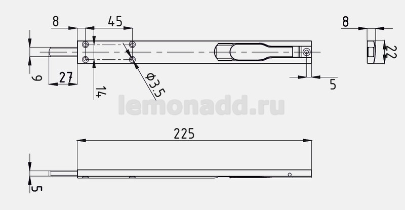 dormakaba AL-02 L - 225 mm Шпингалет (торцевой упор) для профильных дверей