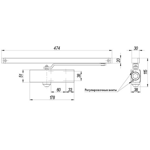 Доводчик дверной со скользящей тягой DCSLIDER85 (DCS-85) BR (коричневый)