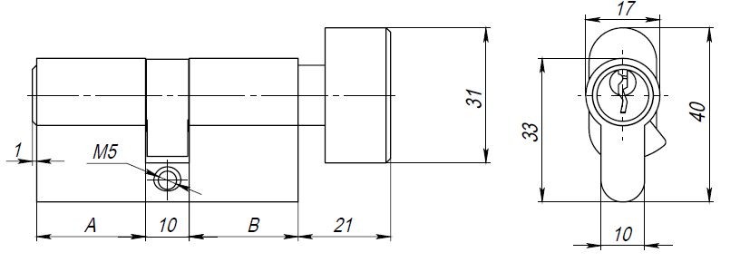 Цилиндровый механизм (AX102/80) AX1002Knob80 (35+10+35) CP хром с вертушкой