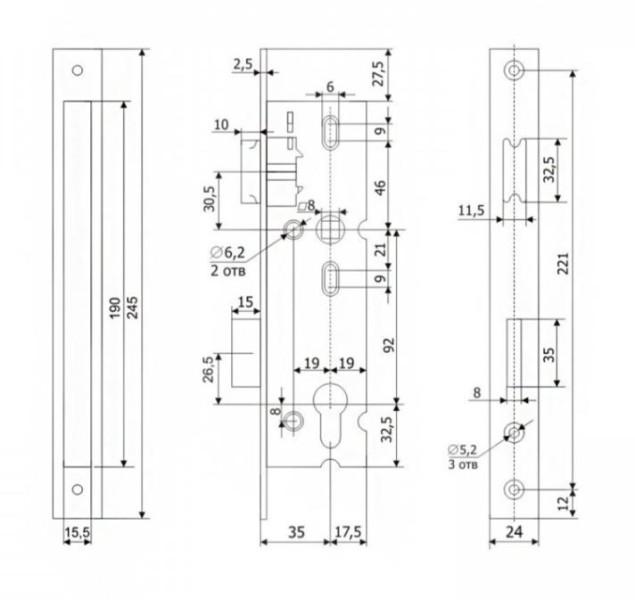Гардиан PROFI 35.11.24 б/о без ц/м, м/о 92 мм Замок врезной б/руч (15)
