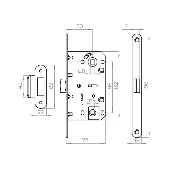 Защелка врезная PLASTLP96WC-50/IND SN мат.никель (кратно коробке 30 шт)