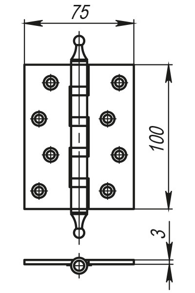 Петля универсальная IN4500UA PN (500-A4) 100x75x3 перл. никель Box