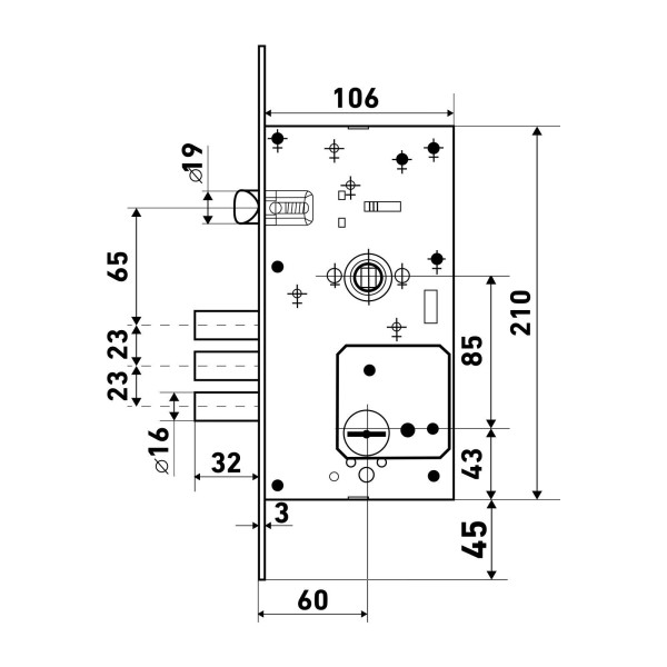 БУЛАТ ЗВ9-8.60.85.3(16).08 хром сувальд  б/о б/наклад 5кл. Замок врезной для метал. дверей (10) (12)