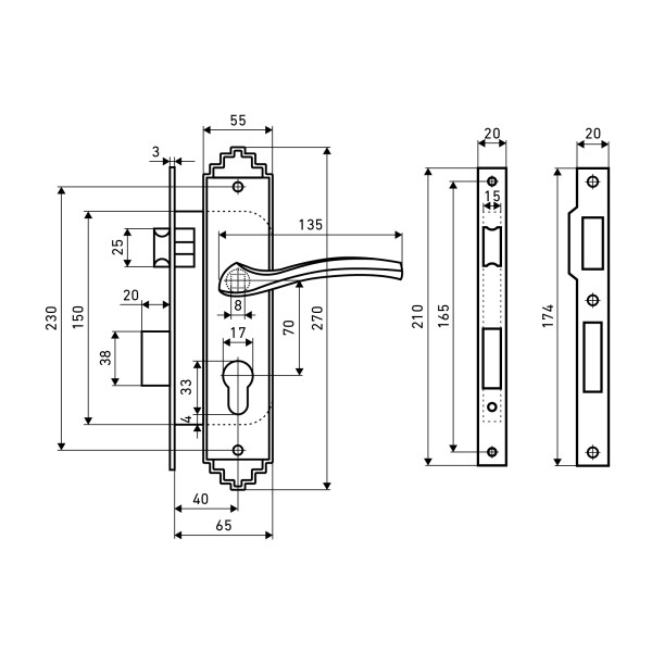 АЛЛЮР АРТ ЗВ4-70.06 OB состаренная бронза Замок врезной с/руч (15)