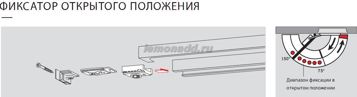 Фиксатор открытого положения для доводчиков DORMA TS 91, 92, 93 (установка и рабочий диапазон)
