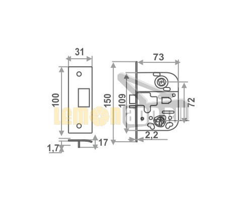 Замок для финских дверей под фиксатор или сувальдный ключ КЗВ-114