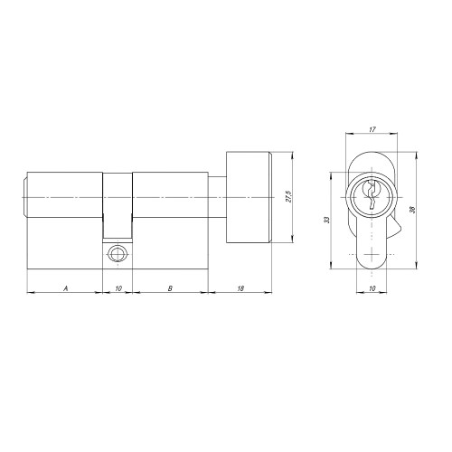 Цилиндровый механизм (AZ102/70) AZ1002Knob70 (30+10+30) CP хром