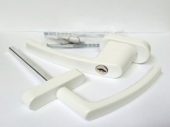 Ручка балконная с кл.двухстор.узкая/обычная, алюмин. BHS-F 02/key  9016 белая (40,10)