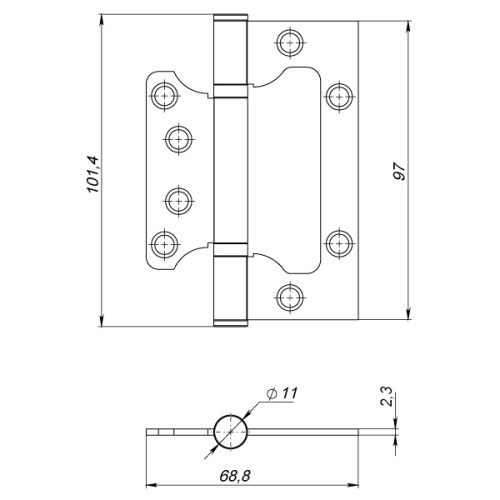 Петля универсальная без врезки IN4000W BL (100/P-2B 100x2,3) черный