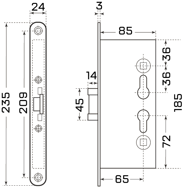 MCL ЗВ7-7265 для технических дверей без ц/м б/о замок врезной (20)