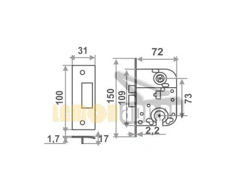 Замок для финских дверей под евроцилиндр КЗВ-118