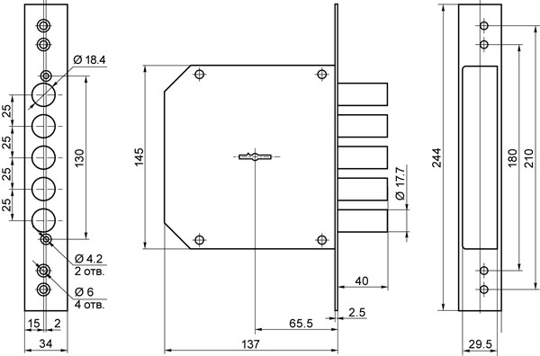 Замок врезной сувальдный ЗВ8-6 ЛК5/15 (лев.), 5 кл. /272224/