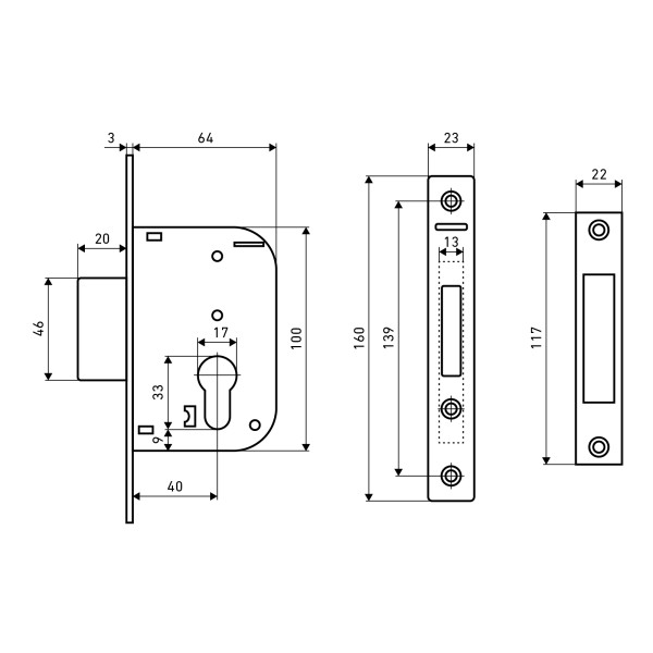 АЛЛЮР 6040 PB без ц/мех Замок врезной б/руч (30)
