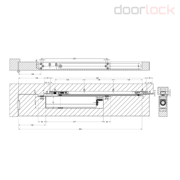 DL 700 ITS/M EN2-4 дверной доводчик скрытой установки (корпус доводчика в комплекте с тягой с ФОП)