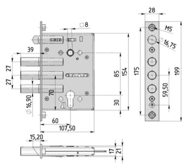 Крит ЗВк-7РМ-004 вкладной,б/о, без ЦМ, м/о 85мм, арт.00033 Замок врезной тяж.(10)