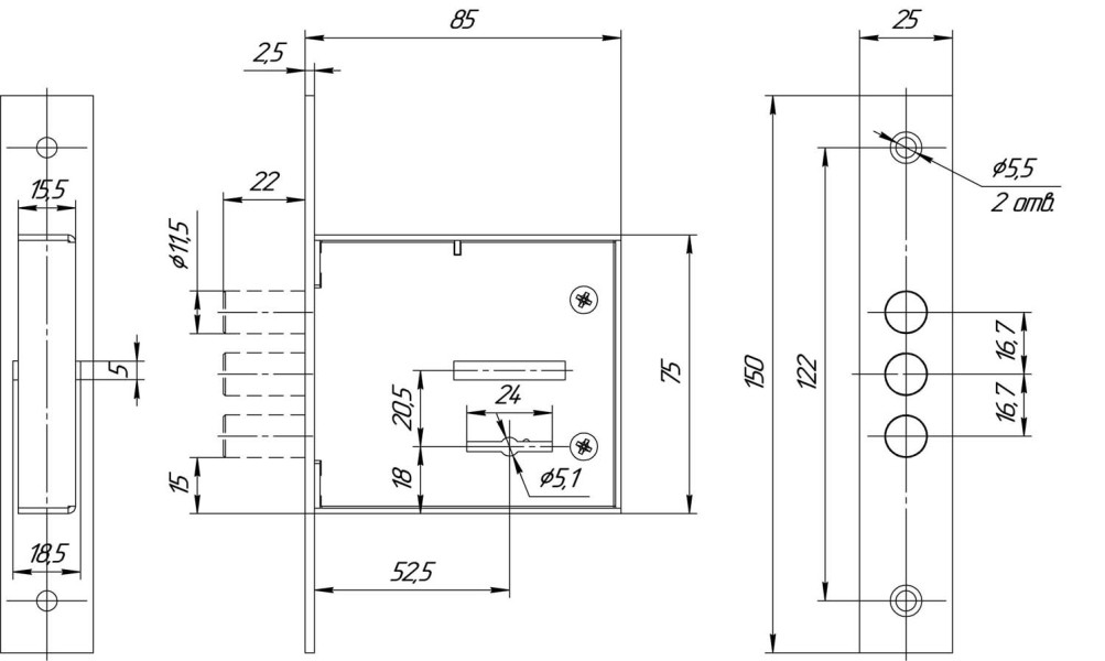 Замок врезной сувальдный ЗВ8 852.0.0, 3 кл.