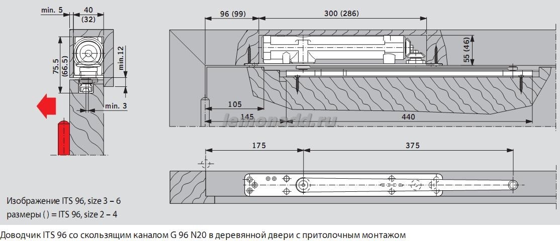 DORMA ITS 96 EN 3-6 установка в деревянную дверь