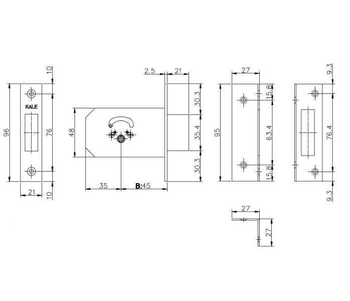 Замок врезной крестообразный 156/F (45 mm), 3 кл.