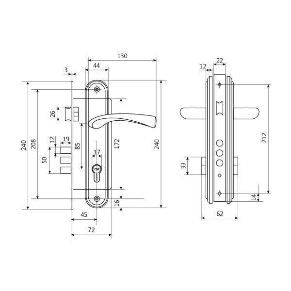 БУЛАТ ЗВ4-3.03.03 НОМОС графит  5 перф.кл. Замок врезной с/руч (12)