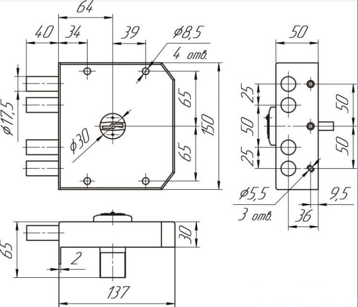 Балашиха ЗН4 030.0.1 ПРАВЫЙ 3 кл. Замок накладной тяж (6)
