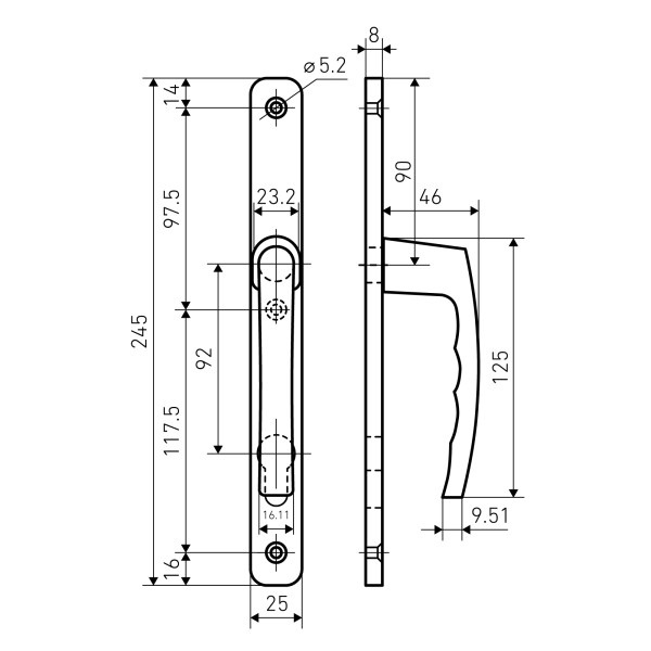 БУЛАТ РФ 92.25.02.9005 УРАЛ черный с пружин. м/о 92 "под пальчики" для узкопроф. Комплект ручек (30)