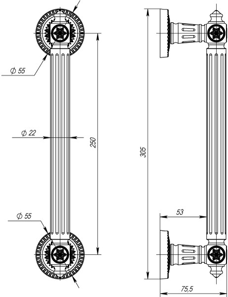 Ручка-скоба PULL.CL250.Matador ( Matador PULL CL) SILVER-925 серебро 925